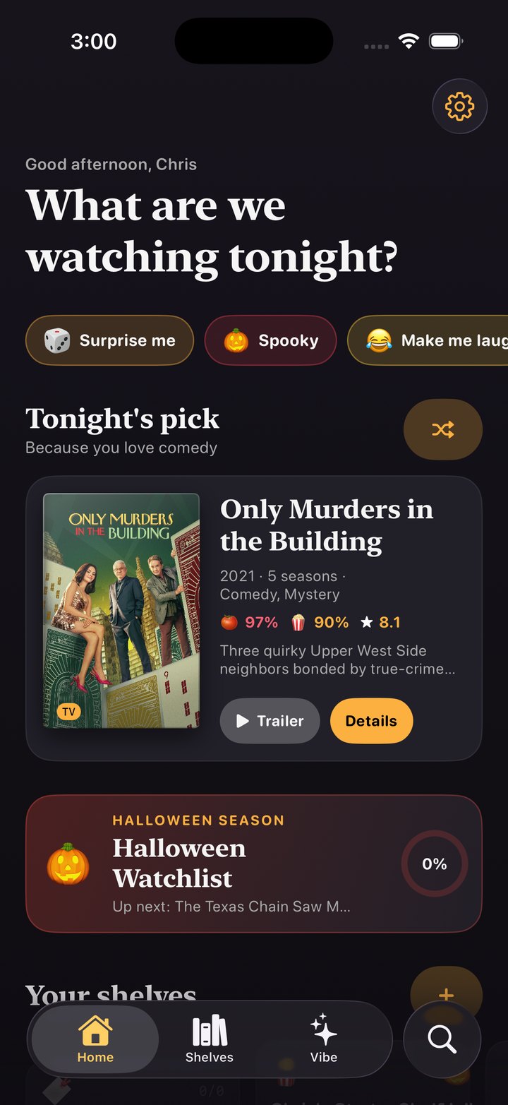 The PixelFlix home screen: shelves of film covers and an ask-anything search bar.
